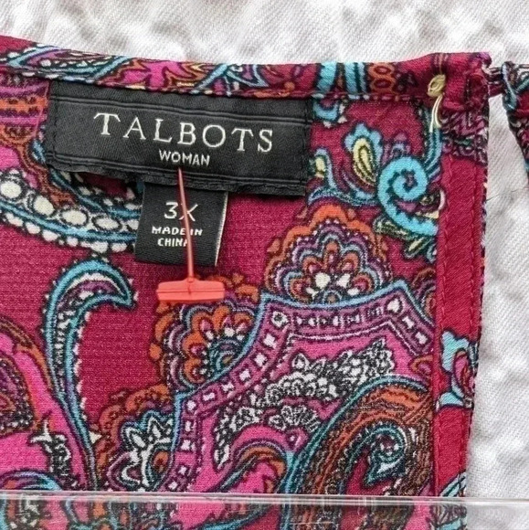 NWOT Talbots Women's Plus Size Burgundy Multi Color Paisley Print Blouse Size 3X - Picture 3 of 4